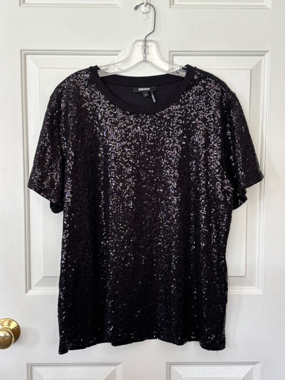 DKNY Black Sequin Short Sleeve Top